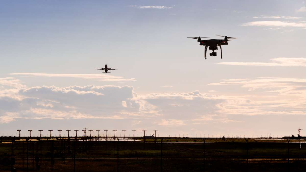flying drone at airport flying drone at airport