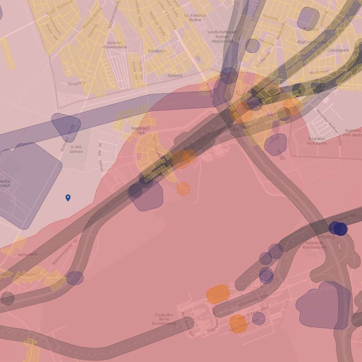 Schutzbereiche Drohnenflug Screenshot einer interaktiven Karte der Digitalen Plattform Unbemannte Luftfahrt