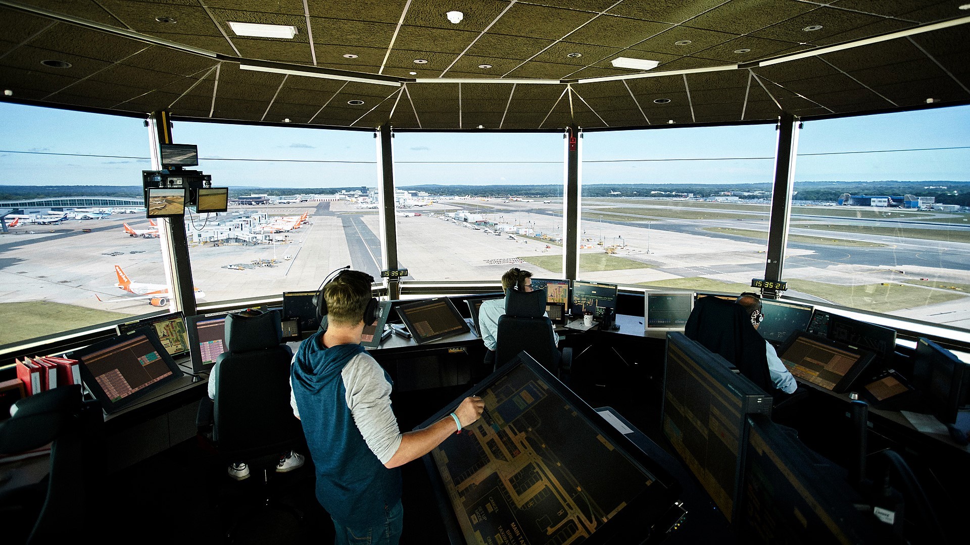 view from tower onto airport apron