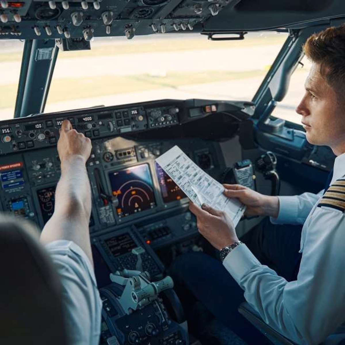 departure preparations in aircraft cockpit